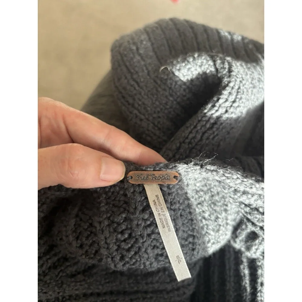 FREE PEOPLE Emmy Ribbed V-Neck Sweater Dress Cotton‎ Small Petite GRAPHITE Slits